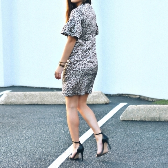 Banana Republic Leopard Print Metallic Ruffle Sleeve Mini Dress - Picture 4 of 12